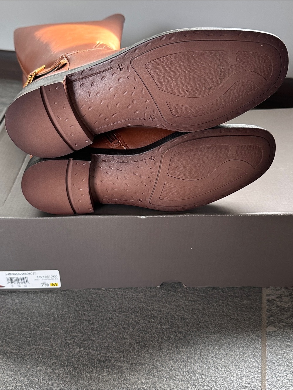 NIB Franco Sarto Cognac Wide Calf Merina Knee‑High Riding Boots 7.5 Equestrian - Picture 12 of 14